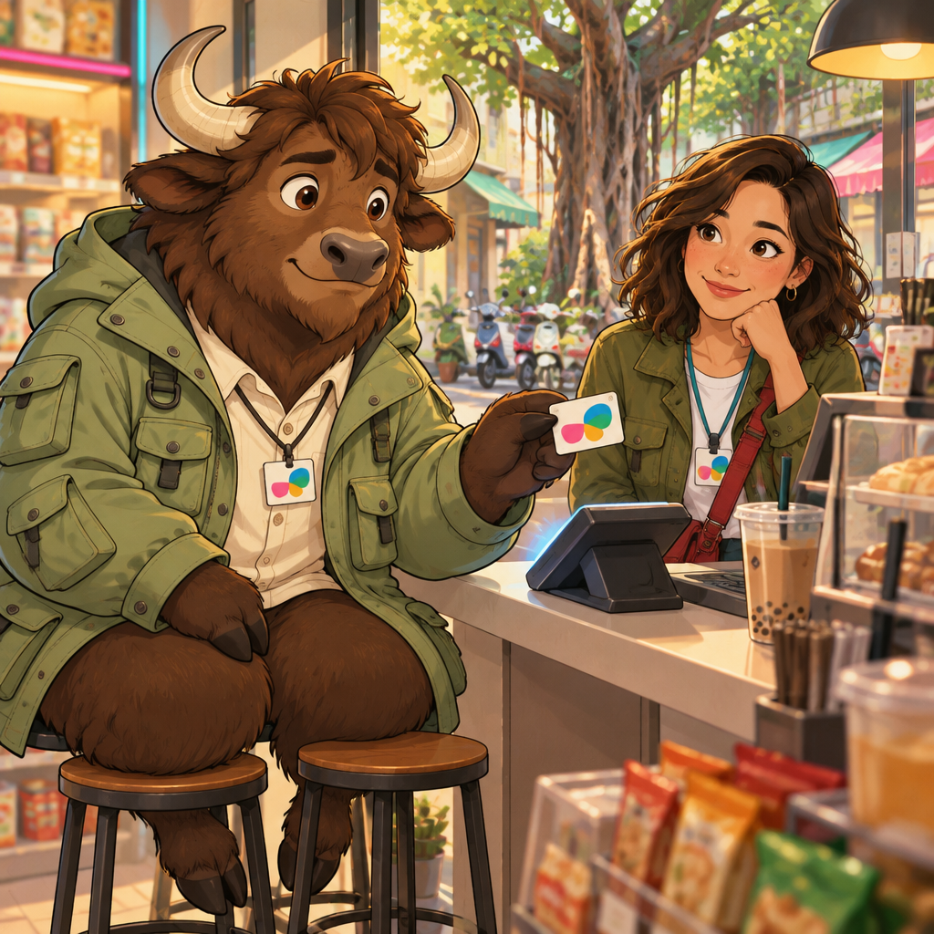 Ali holds up his transit card and asks Maya whether he can get a refund for it.