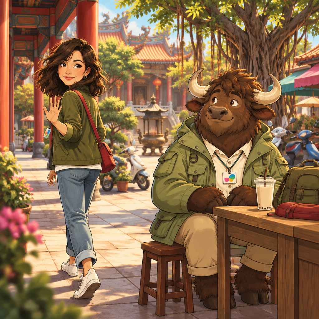 Maya turns back toward A-Li with a reassuring gesture before stepping away briefly.