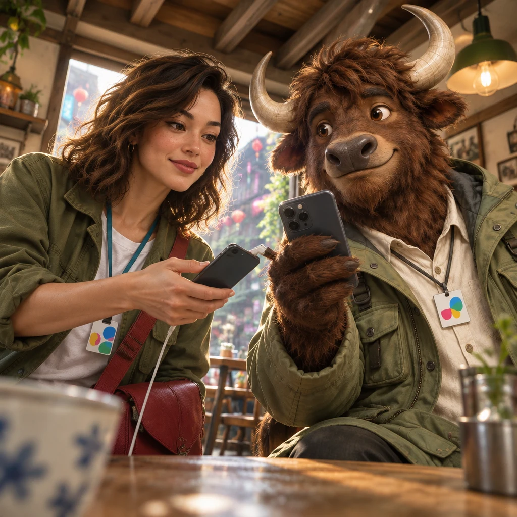 A-Li offers to turn on a hotspot while Maya brings her phone closer.