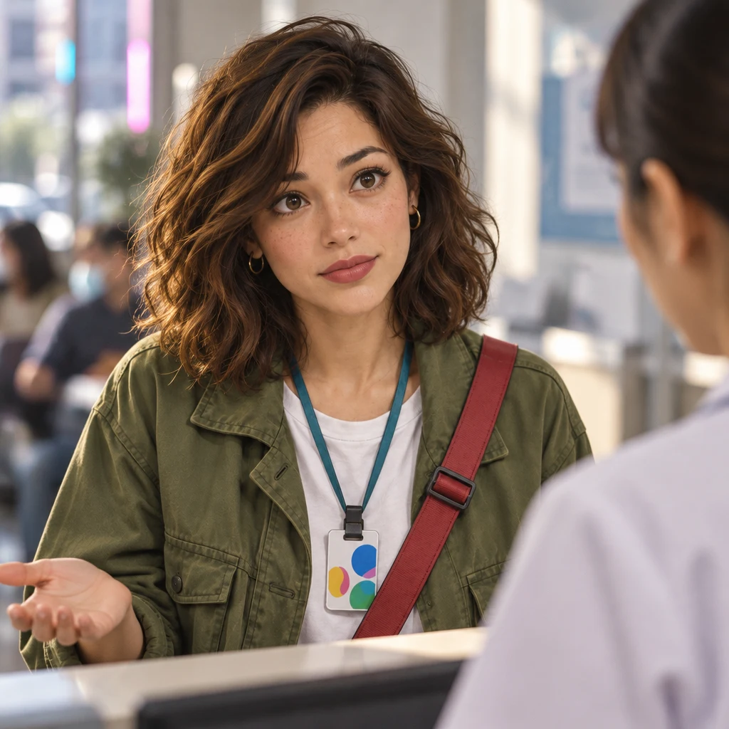 Maya explains that she forgot to bring her health card.