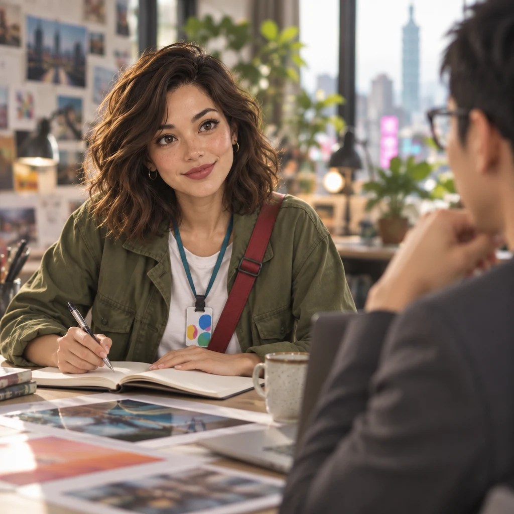 Maya looks up from her open notebook, waiting for an example, while Zhi-Ming leans back across the table.
