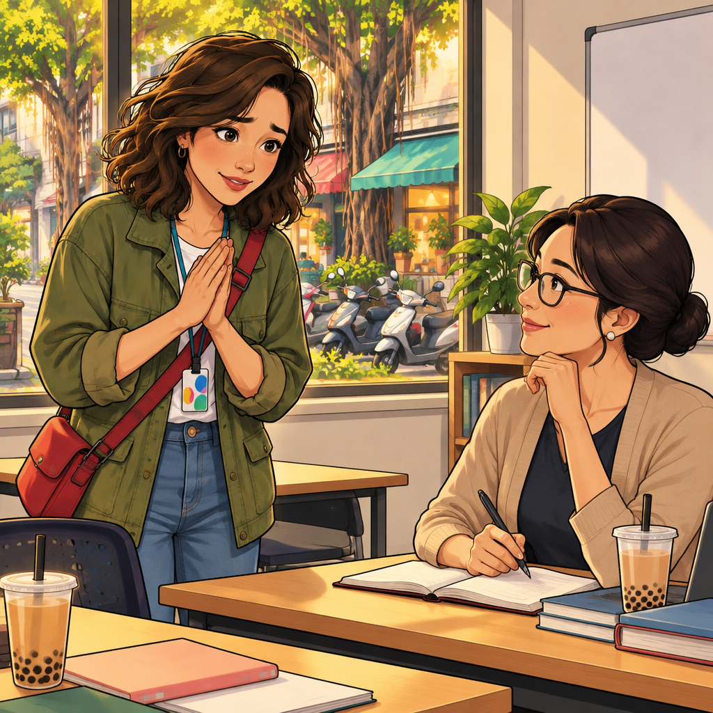 Maya tells the teacher that she did not attend class yesterday.