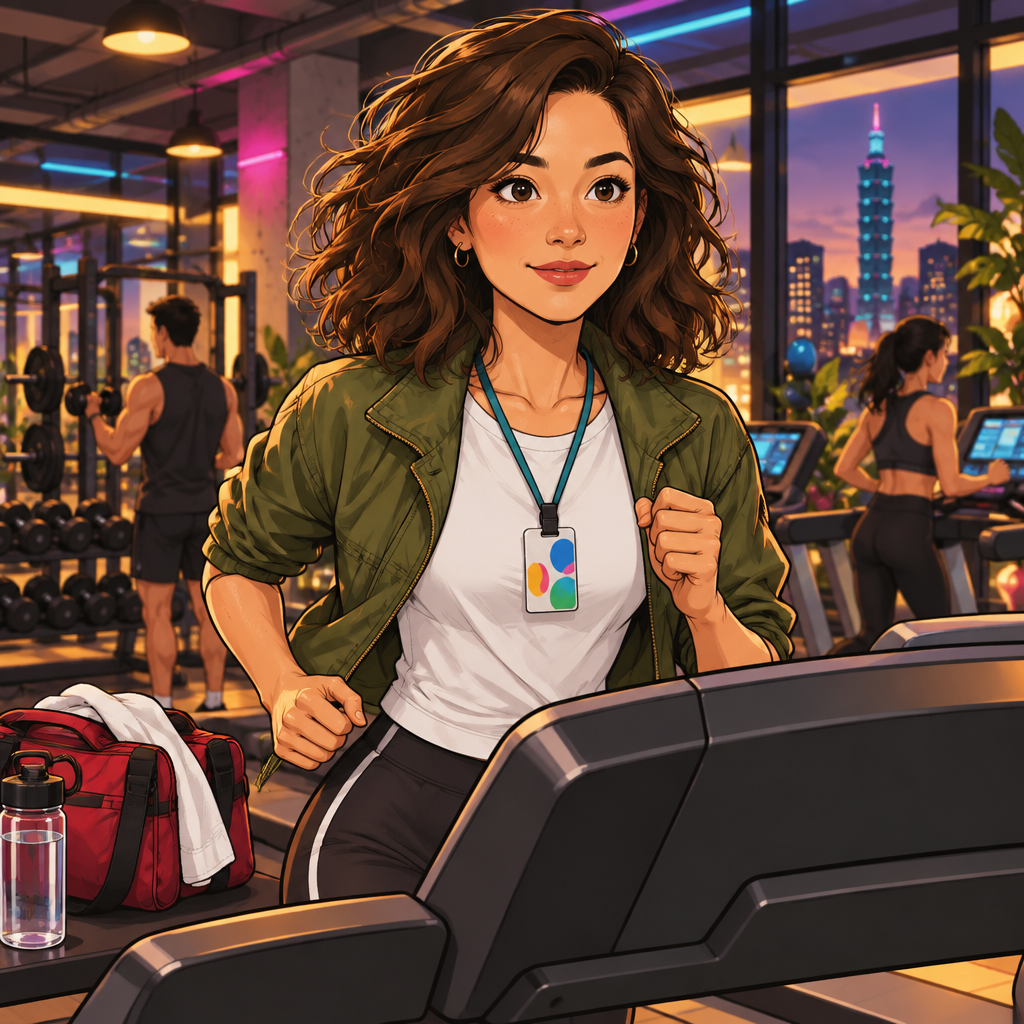 Maya exercises at a neighborhood gym after work.