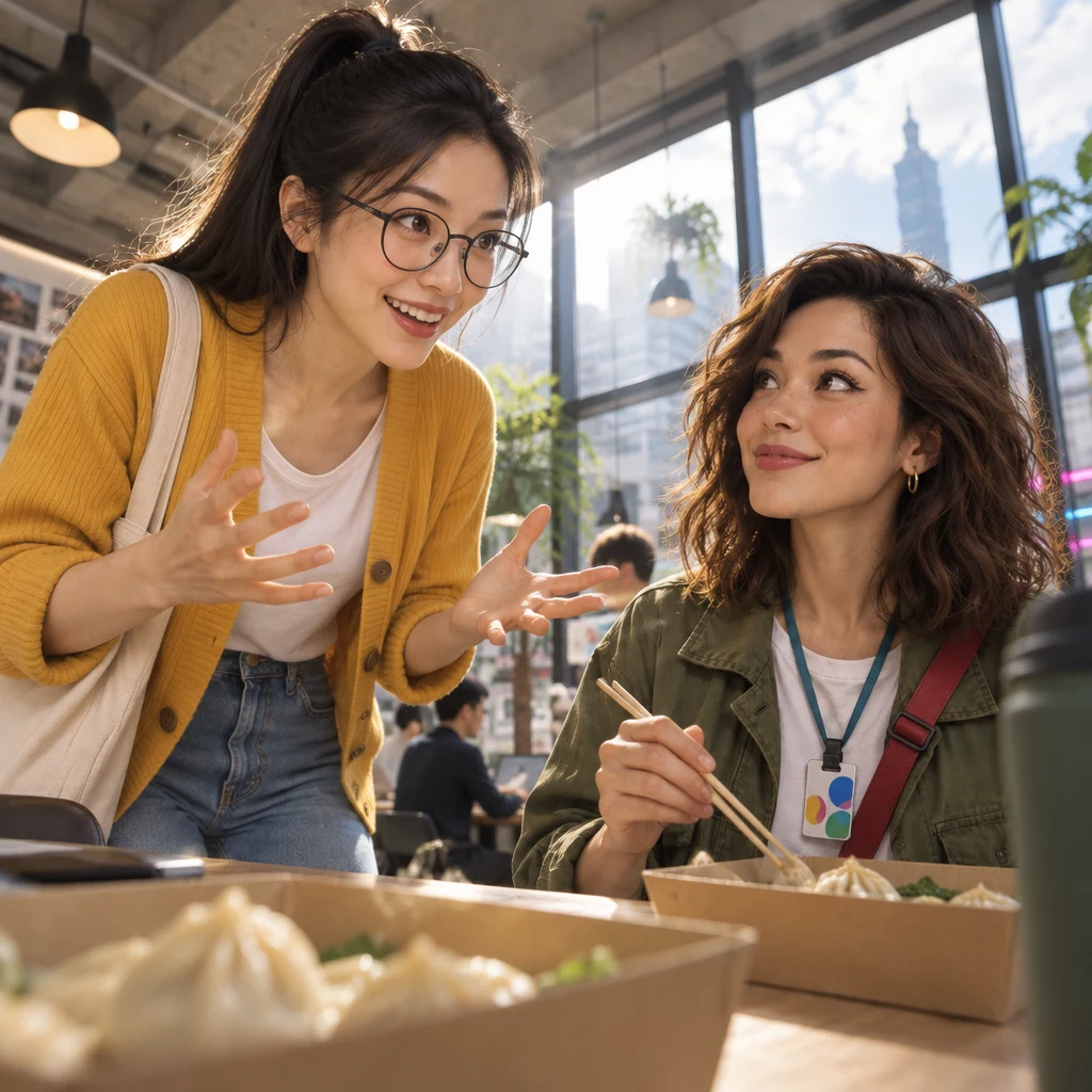 Yi-Jun leans in over the lunch boxes with lively hands, ready to keep talking about food.
