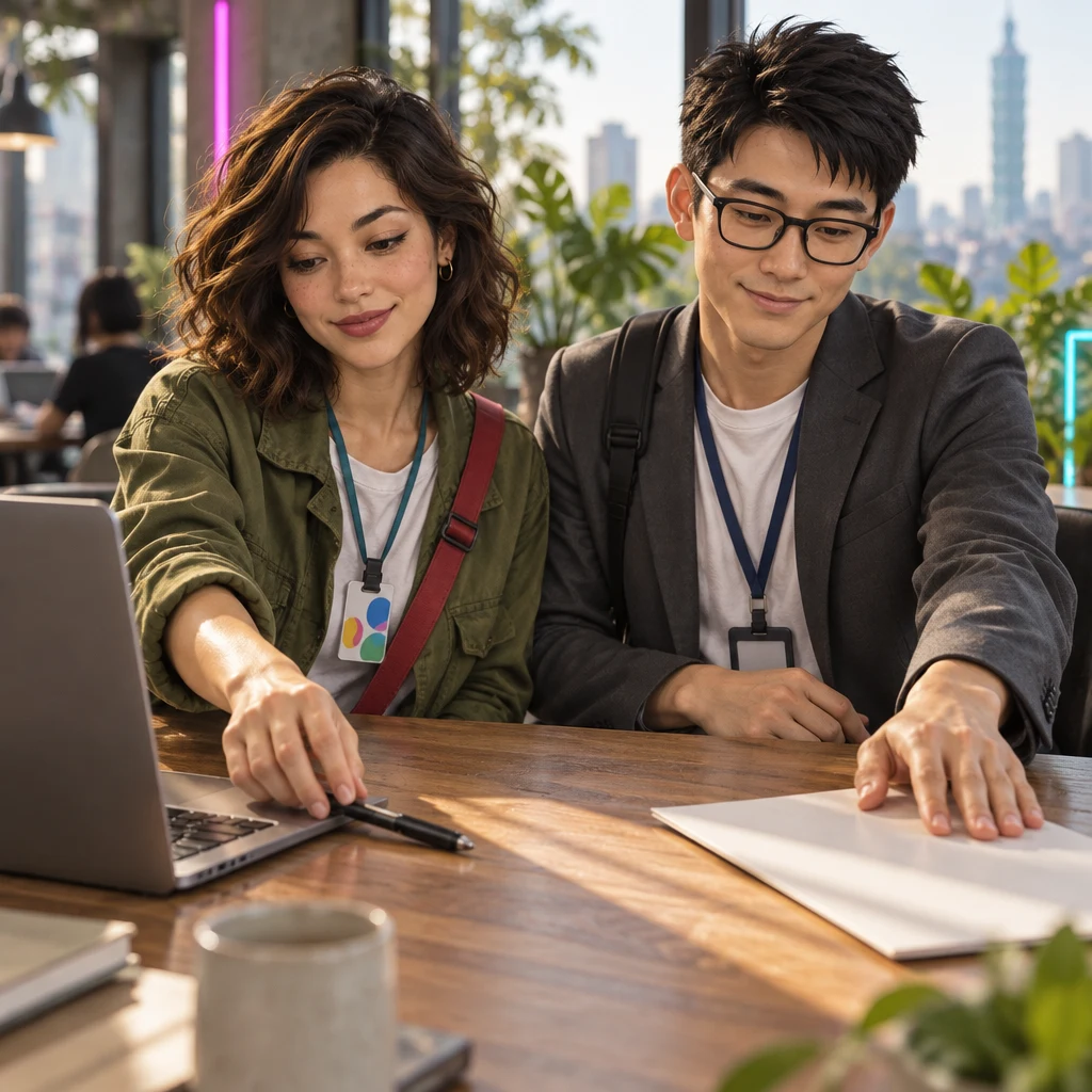 Zhi-Ming slides a document to the far corner of the table while Maya reaches for a pen.