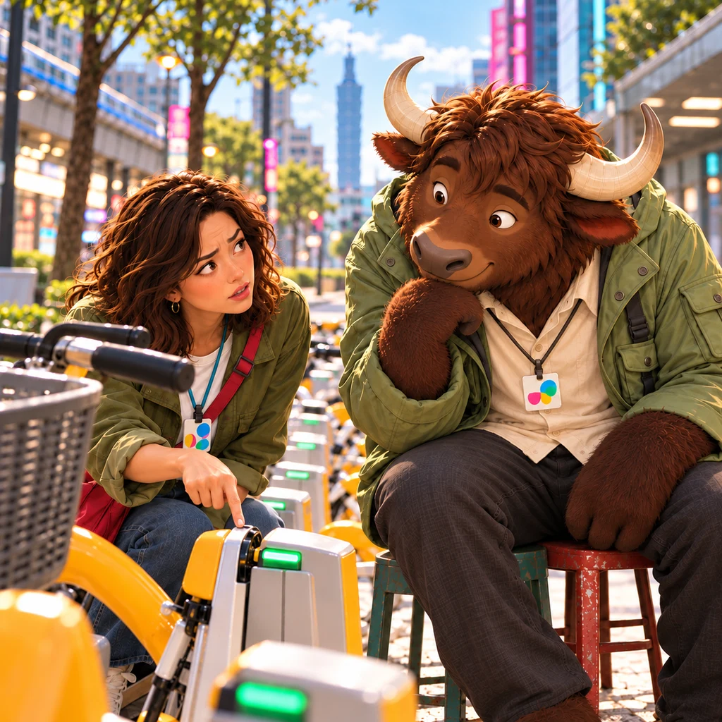Maya asks Ali to inspect the bicycle lock, which is still stuck.