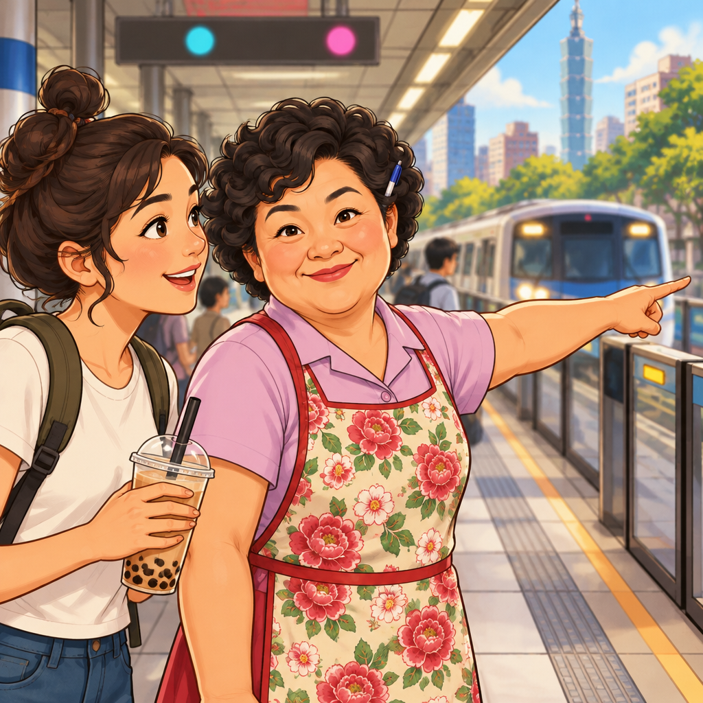 Auntie Lin points Maya toward the Nangang-bound platform.