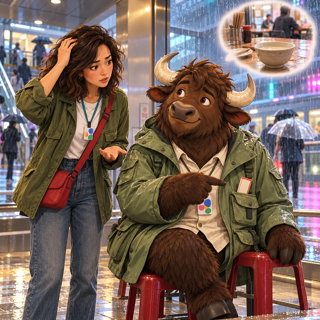 Maya arrives at the MRT station in the rain while Ali has come over in his raincoat with a fortune slip peeking from his pocket.