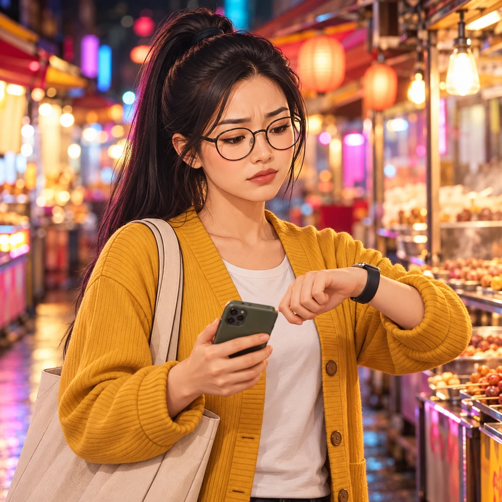 Yi-Jun realizes at the night market that he got the time wrong.
